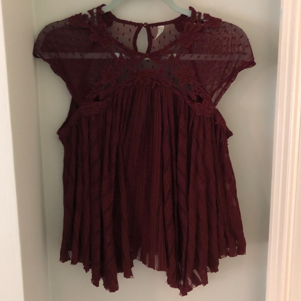 Free People Burgundy Lace Top